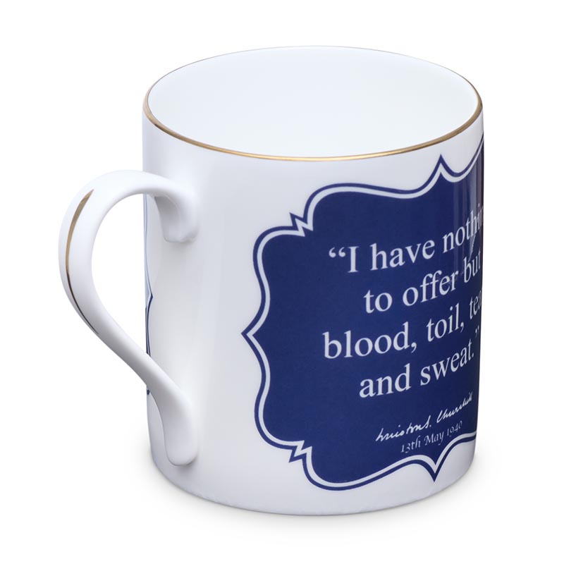 Blood toil tears and sweat churchill quote halcyon days china mug with gilded rim and handle